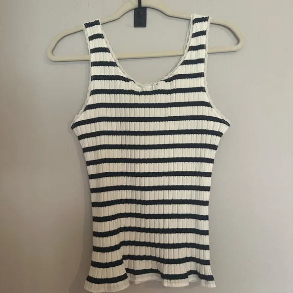 Truth by Republic M Striped Ribbed Tank Top women's White Black stretch - Picture 2 of 11